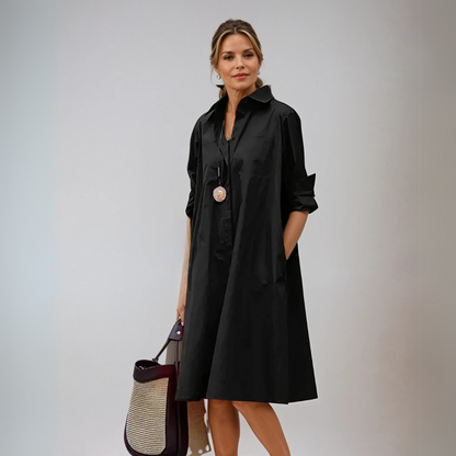 Oversized zwarte overhemdjurk voor moeiteloze stijl – NoirEase