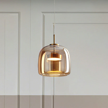 NOYA – Retro LED hanglamp in goud en amber voor een elegante touch