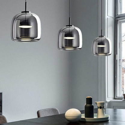 NOYA – Retro LED hanglamp in goud en amber voor een elegante touch