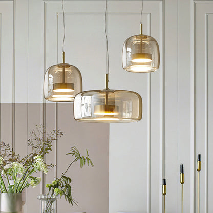 ALINA – Retro LED hanglamp in goud en amber voor een stijlvolle uitstraling