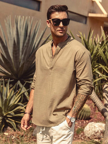 Heren - Ademend T-Shirt - Katoen Linnen Mix - Casual Strandkleding - BREEZE SHIRT