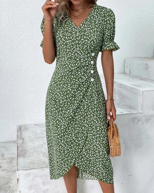 Vrouwen - Gebloemde Midi-Jurk - Lichtgewicht Stof - Elegante Zomerjurk - CINTIA MIDI