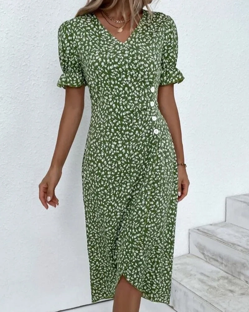 Vrouwen - Gebloemde Midi-Jurk - Lichtgewicht Stof - Elegante Zomerjurk - CINTIA MIDI