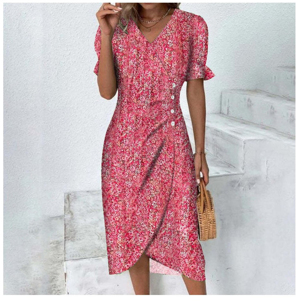 Vrouwen - Gebloemde Midi-Jurk - Lichtgewicht Stof - Elegante Zomerjurk - CINTIA MIDI