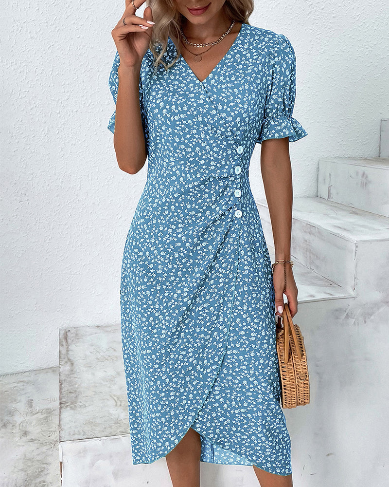 Vrouwen - Gebloemde Midi-Jurk - Lichtgewicht Stof - Elegante Zomerjurk - CINTIA MIDI