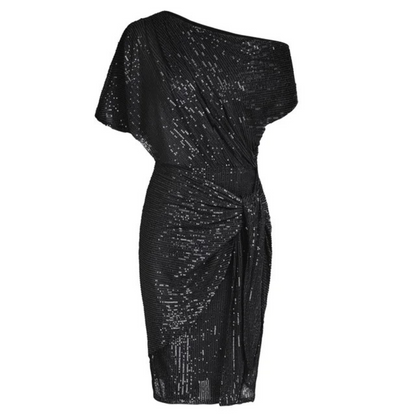 Dames - Korte Asymmetrische Jurk - Glinsterend en Speels - Feestkleding - Elegant Stijl