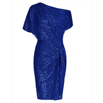 Dames - Korte Asymmetrische Jurk - Glinsterend en Speels - Feestkleding - Elegant Stijl