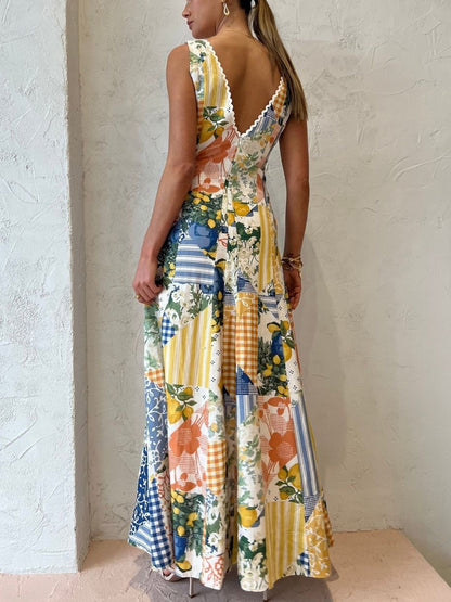 Vrouwen - Mouwloze Maxi Jurk - Patchwork Print - Zomer Mode - BOHO STIJL