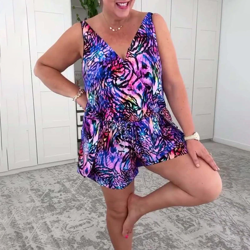 Badpak - Dames - V-Hals en Kleurrijke Print - Vakantie Mode - EENDELIG STIJL