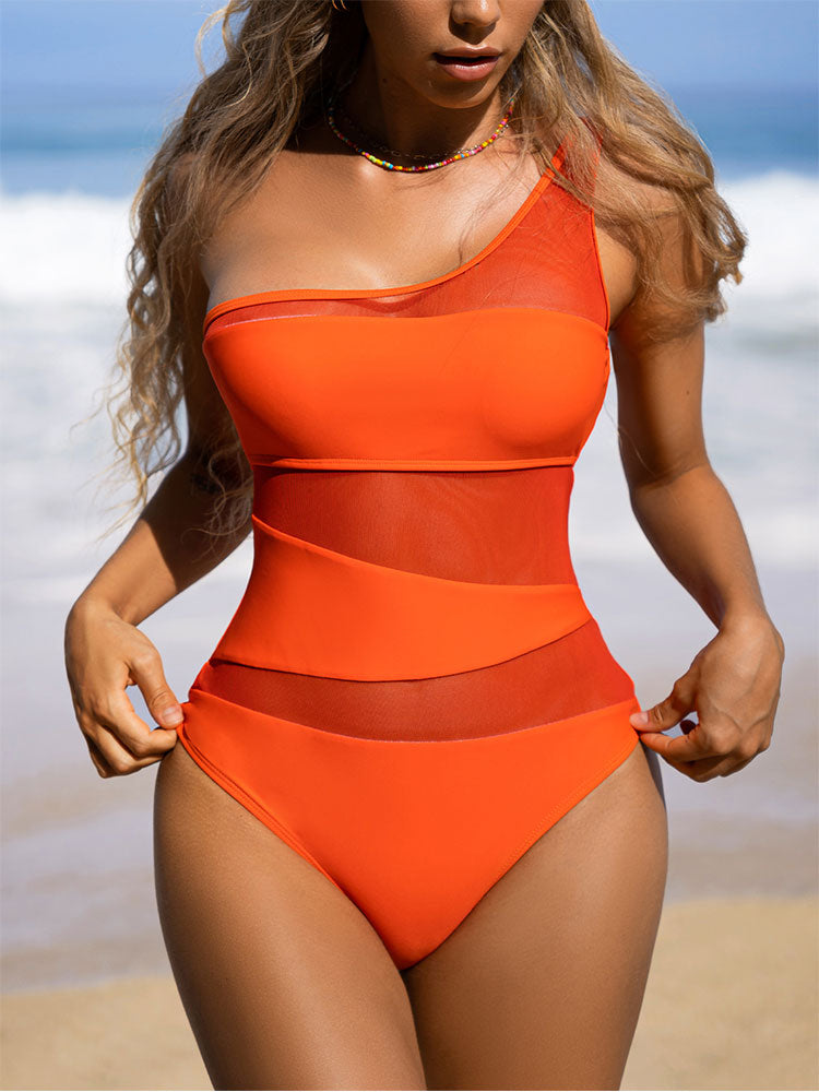 Vrouwen - Effen Badpak - Mesh Inzetten - Modieuze Zwemkleding - STIJLVOL ZOMERBADPAK