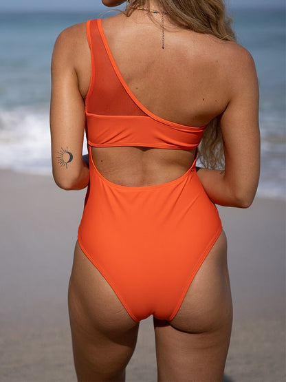 Vrouwen - Effen Badpak - Mesh Inzetten - Modieuze Zwemkleding - STIJLVOL ZOMERBADPAK