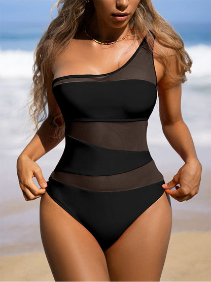 Vrouwen - Effen Badpak - Mesh Inzetten - Modieuze Zwemkleding - STIJLVOL ZOMERBADPAK