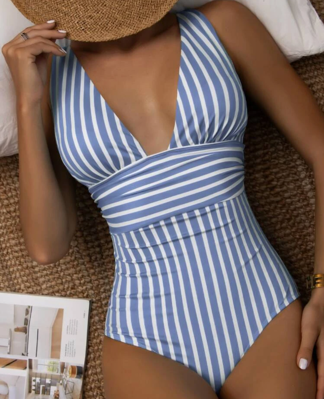 Vrouwen - Gestreepte Badpak - V-Hals - Zwemkleding - ZOMER STIJL