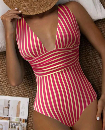 Vrouwen - Gestreepte Badpak - V-Hals - Zwemkleding - ZOMER STIJL