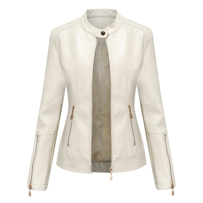 Leren Jas - Vrouwen - Ronde Hals Knopen - Dames Jasje - NOVA