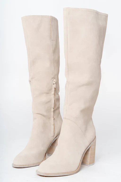Laarzen - Dames - Beige Suède - Hoge Laarzen - Elegante