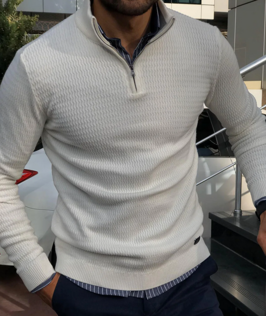 VINCENZO – Half-zip trui met textuurpatroon voor een elegante en comfortabele look
