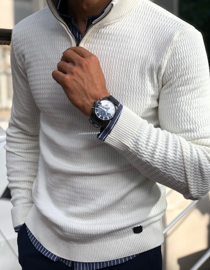 VINCENZO – Half-zip trui met textuurpatroon voor een elegante en comfortabele look