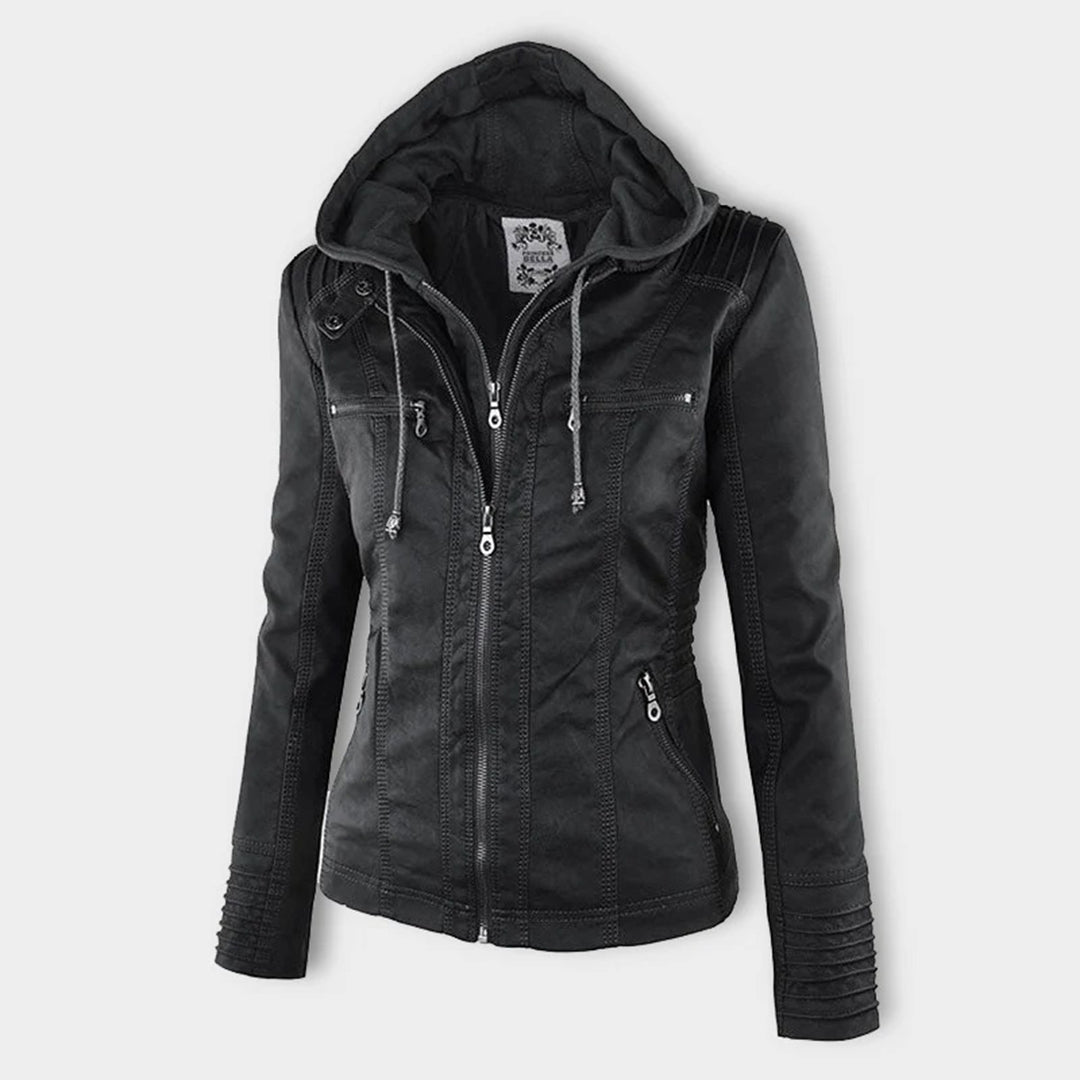 SIENNA - Weerbestendig dames lederjack met capuchon
