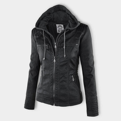 SIENNA - Weerbestendig dames lederjack met capuchon