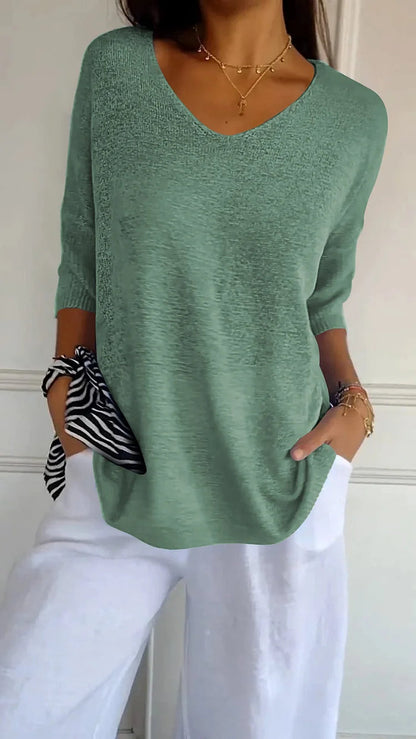 Vrouwen - Halve Mouw Blouse - Losse Pasvorm - Comfortabele Top - ELEGANTE V-HALS