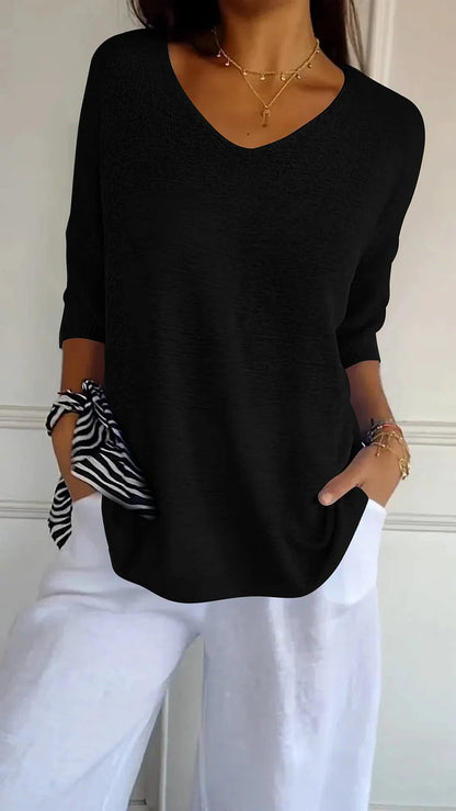 Vrouwen - Halve Mouw Blouse - Losse Pasvorm - Comfortabele Top - ELEGANTE V-HALS