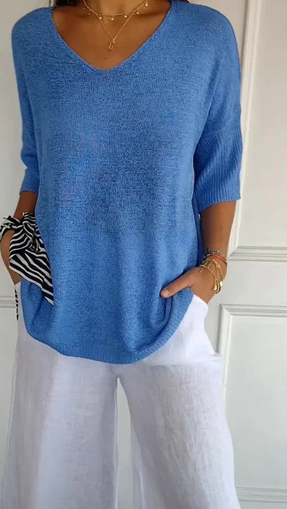 Vrouwen - Halve Mouw Blouse - Losse Pasvorm - Comfortabele Top - ELEGANTE V-HALS