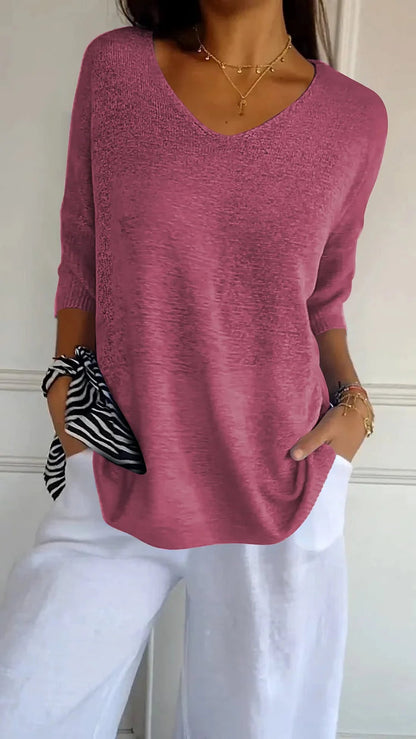 Vrouwen - Halve Mouw Blouse - Losse Pasvorm - Comfortabele Top - ELEGANTE V-HALS