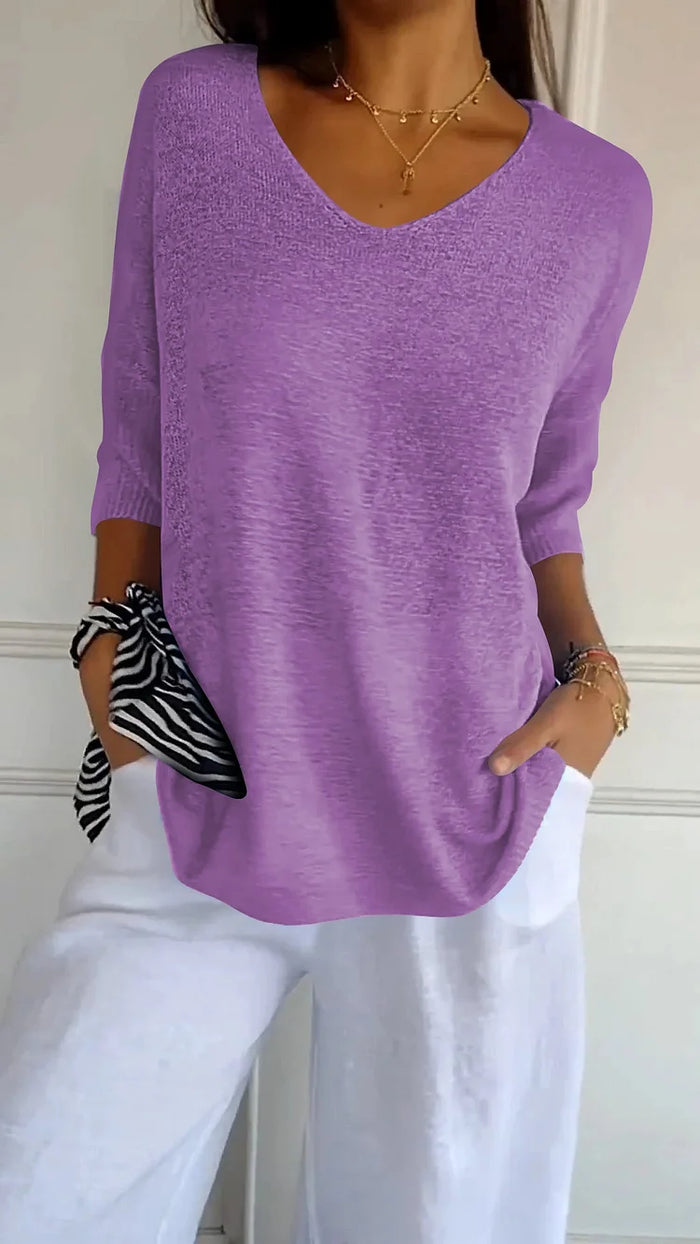 Vrouwen - Halve Mouw Blouse - Losse Pasvorm - Comfortabele Top - ELEGANTE V-HALS