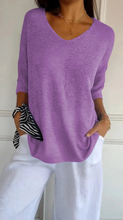 Vrouwen - Halve Mouw Blouse - Losse Pasvorm - Comfortabele Top - ELEGANTE V-HALS