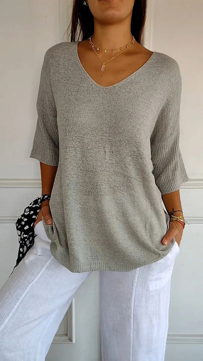 Vrouwen - Halve Mouw Blouse - Losse Pasvorm - Comfortabele Top - ELEGANTE V-HALS