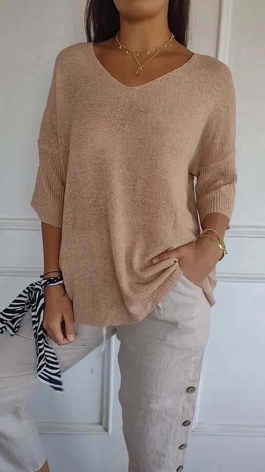 Vrouwen - Halve Mouw Blouse - Losse Pasvorm - Comfortabele Top - ELEGANTE V-HALS