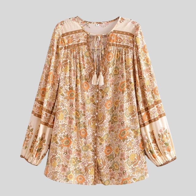 Vrouwen - Losse Bloemenblouse - Zachte Rayon - Bohemian Stijl - ELEGANTE TASSEN