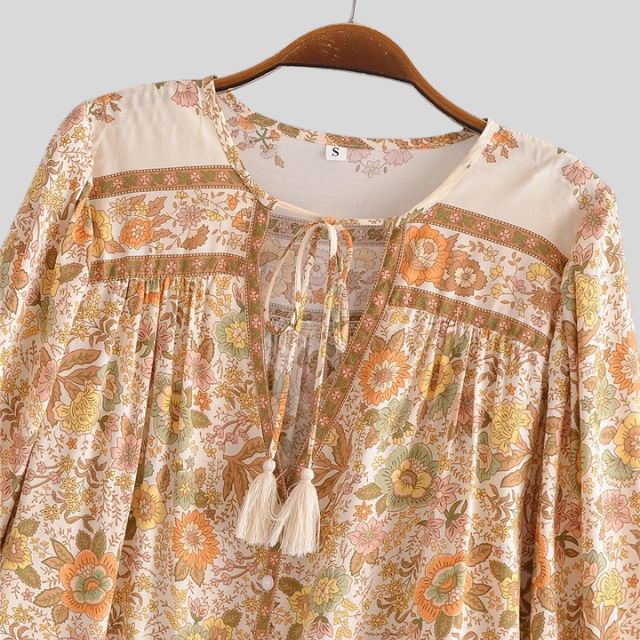 Vrouwen - Losse Bloemenblouse - Zachte Rayon - Bohemian Stijl - ELEGANTE TASSEN