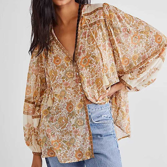 Vrouwen - Losse Bloemenblouse - Zachte Rayon - Bohemian Stijl - ELEGANTE TASSEN
