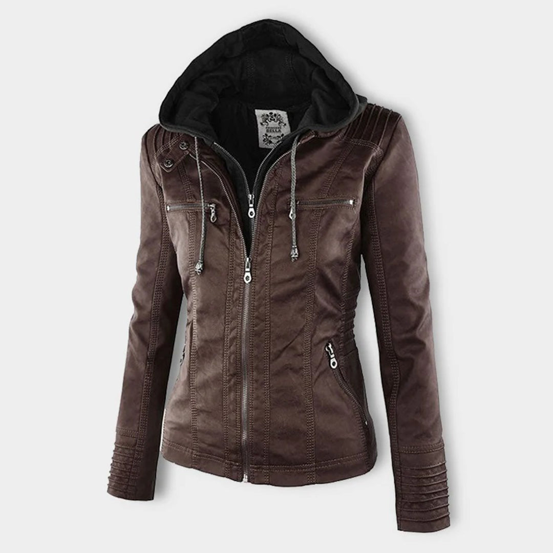SIENNA - Weerbestendig dames lederjack met capuchon