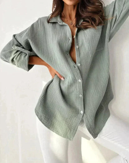 Vrouwen - Knopenblouse - Lange Mouwen - Losse Pasvorm - Zomerkleding