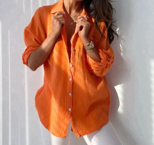 Vrouwen - Knopenblouse - Lange Mouwen - Losse Pasvorm - Zomerkleding