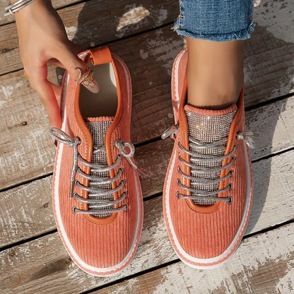 Dames - Platform Sneakers - Zachte Corduroy Bovenkant - Modieuze Schoenen - TRENDY STEP