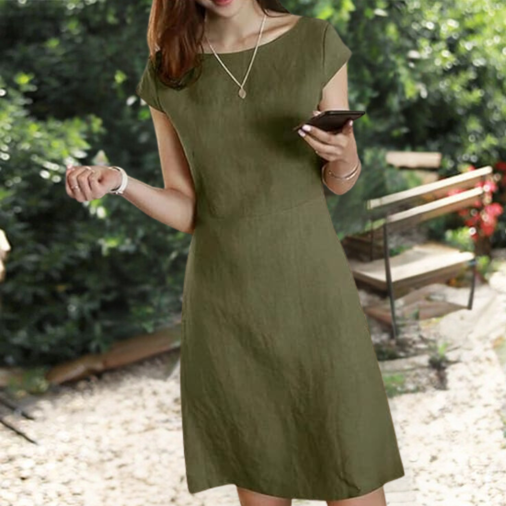 Vrouwen - Midi Jurk - Ademend Katoenmixmateriaal - Casual Zomerjurk - EFFORTLESS ELEGANCE