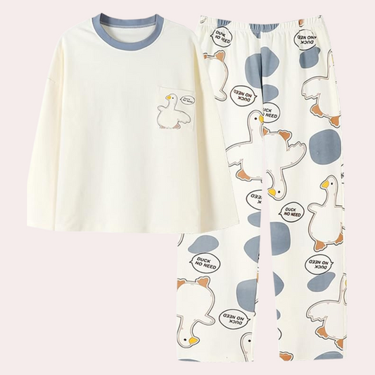 Zachte dames pyjamaset met eendenprint – DUCKY DREAMS