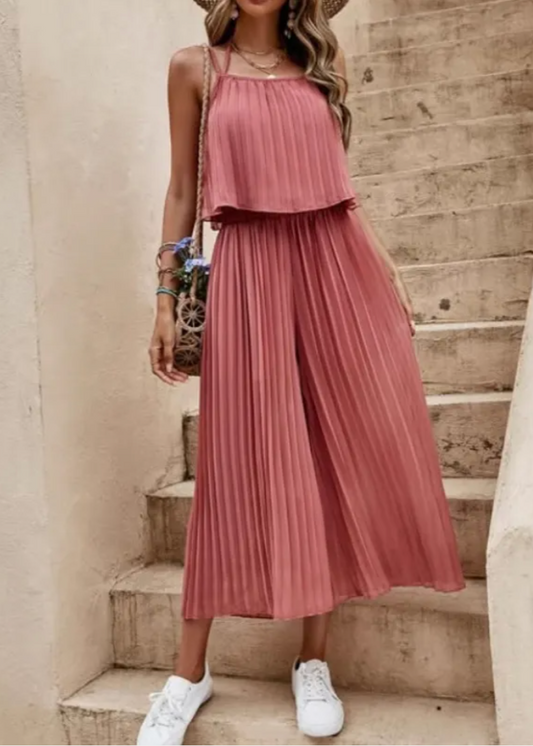 Dames - Geplooide Jumpsuit - Luchtige Pasvorm - Zomer Outfit - ELEGANTE STIJL