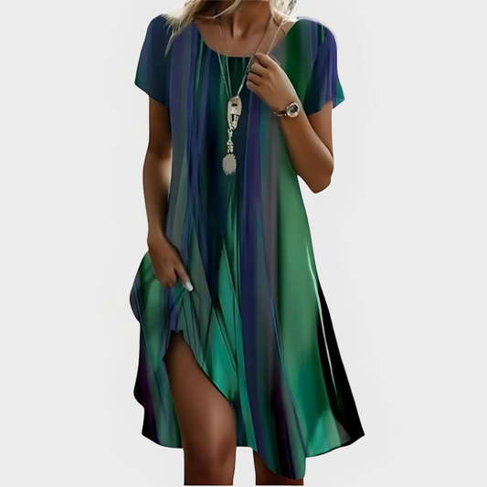 Lichte midi-zomerjurk met V-hals en losse pasvorm – Vellura Ease