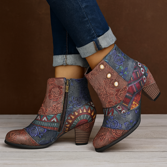 Laars - Vrouwen - Geborduurd Leer - Bloemen Laars - Retro