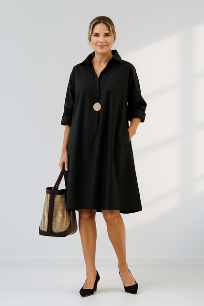 Oversized zwarte overhemdjurk voor moeiteloze stijl – NoirEase