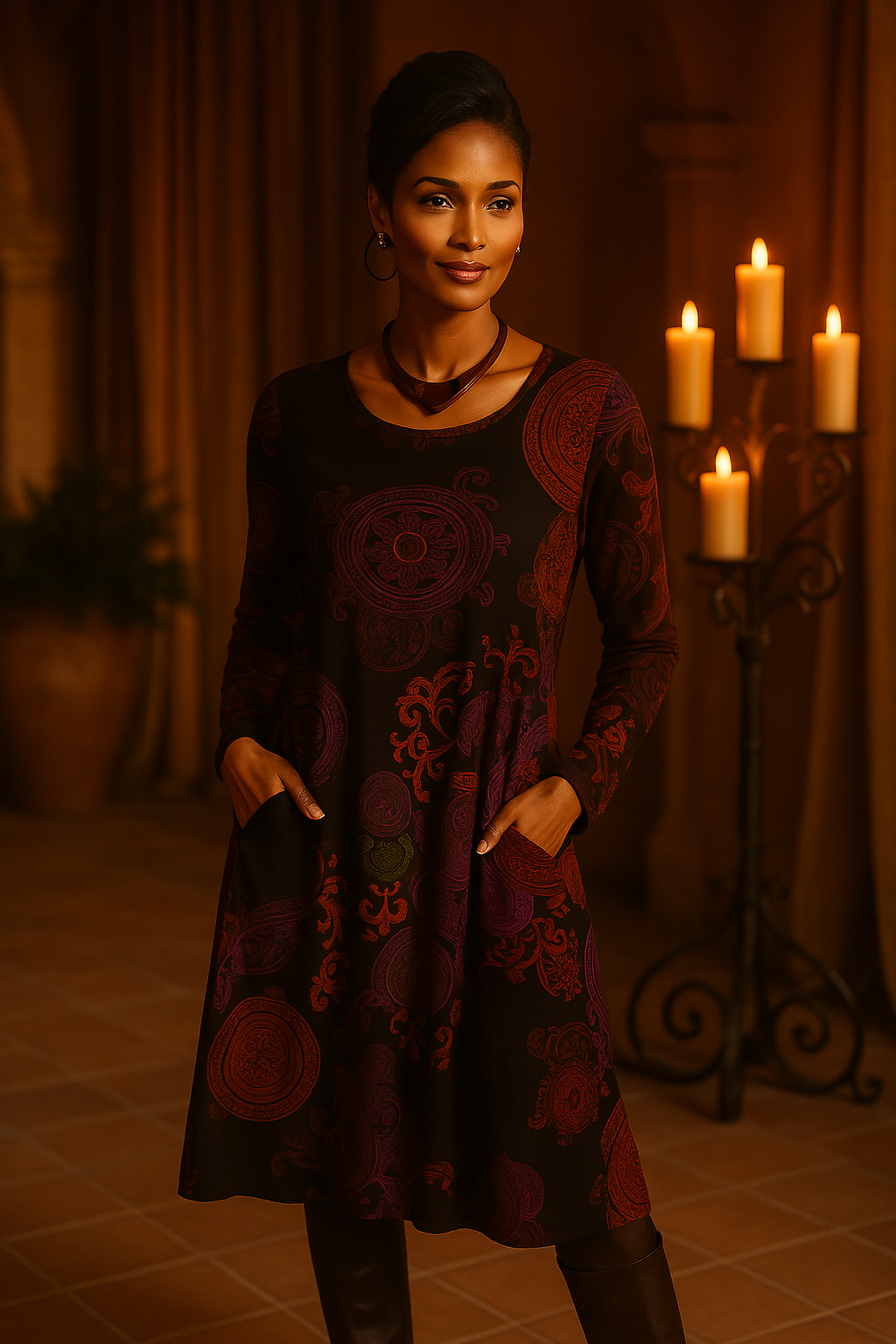 Boho-chic midi-jurk met romantische details – TerraFlair