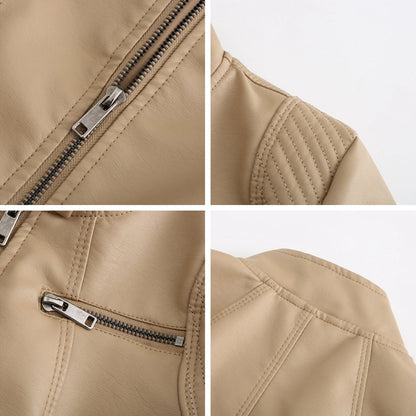 Leren Jas - Dames - Leren Met Ribmouwen - Ribmouwen - NOVA