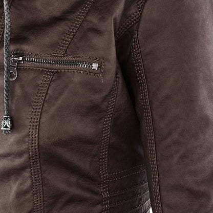 SIENNA - Weerbestendig dames lederjack met capuchon