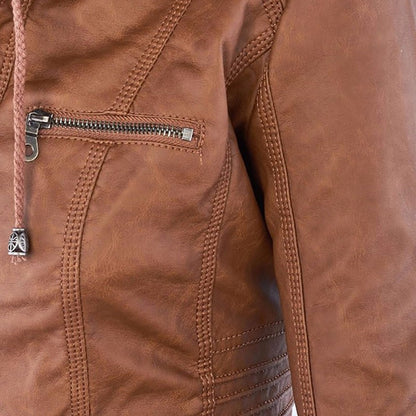 SIENNA - Weerbestendig dames lederjack met capuchon