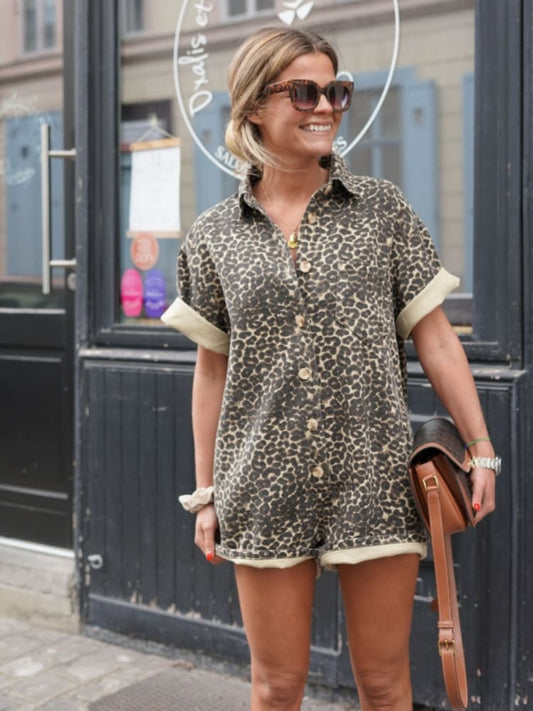 Korte Playsuit - Dames - Luipaardprint - Casual Outfit - SPEELSE STIJL